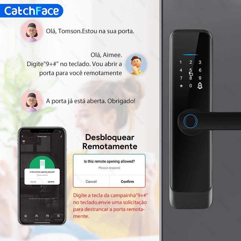 Fechadura Eletronica Inteligente com VOZ em Portugues- Senha - Cartão - Wifi - Chaves - App