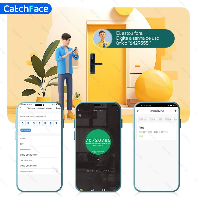 Fechadura Eletronica Inteligente com VOZ em Portugues- Senha - Cartão - Wifi - Chaves - App